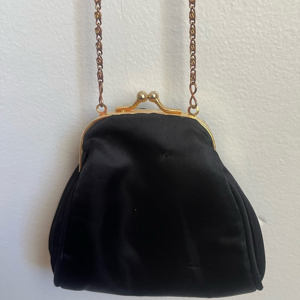 Black Mini Petite Crossbody Bag Purse Handbag Gold Chain Micro Dainty Gold Chain